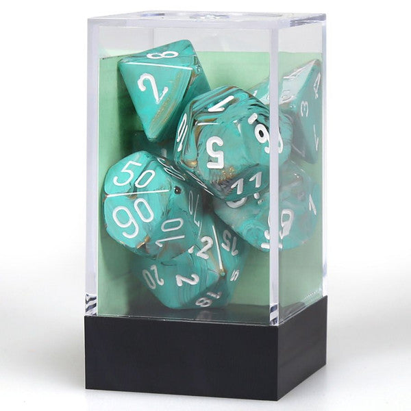 Chessex Manufacturing 7-Set Cube Marble Oxi-Copper White Numbers Main image