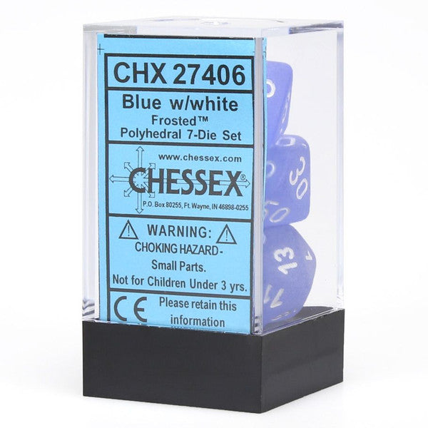 Chessex Manufacturing 7-Set Cube Frosted Blue White Numbers