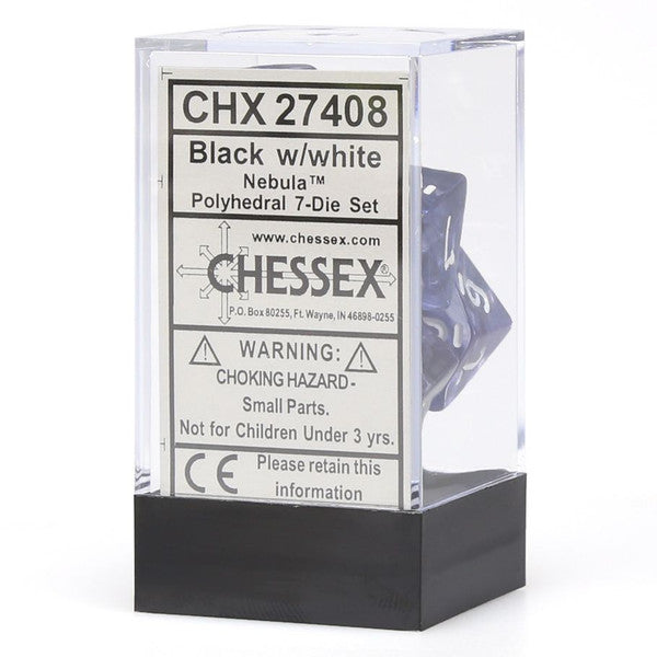 Chessex Manufacturing 7-Set Cube Nebula Black White Numbers Main image