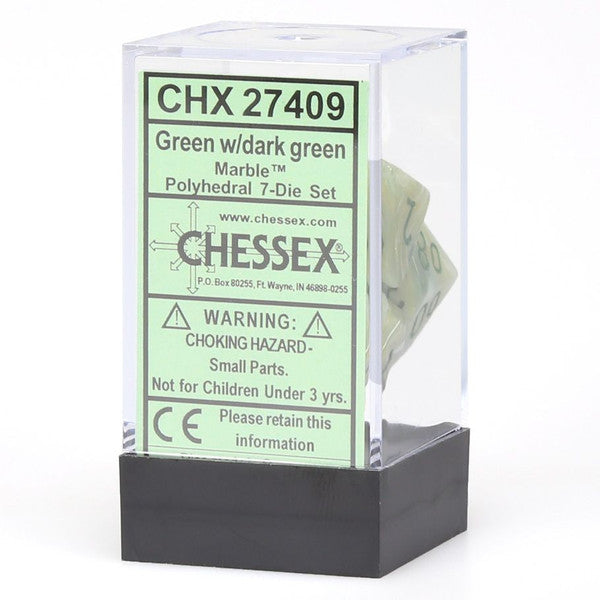 Chessex Manufacturing 7-Set Cube Marble Green Dark Green Numbers