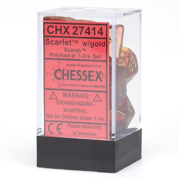 Chessex Manufacturing 7-Set Cube Scarab Scarlet Gold Numbers