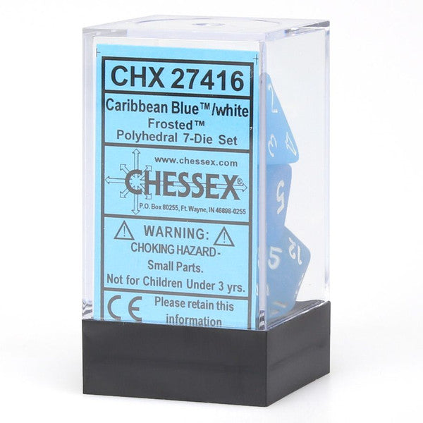 Chessex Manufacturing 7-Set Cube Frosted Caribbean Blue White Numbers