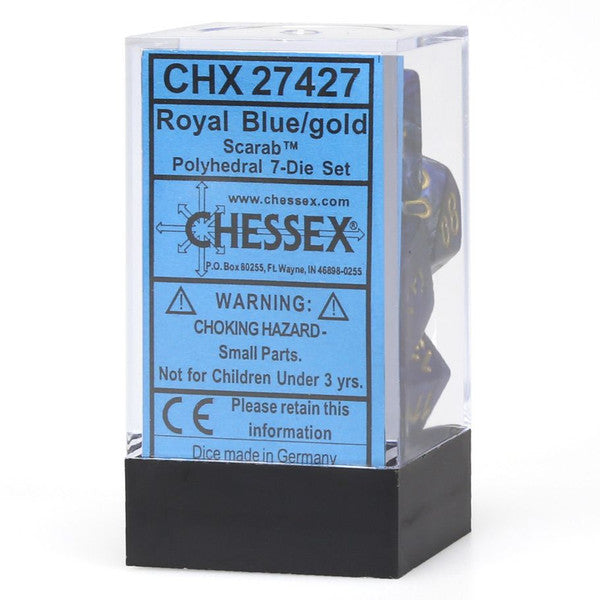 Chessex Manufacturing Gold 7 Die Set Polyhedral 7-Set Cube Scarab Royal Blue Main image