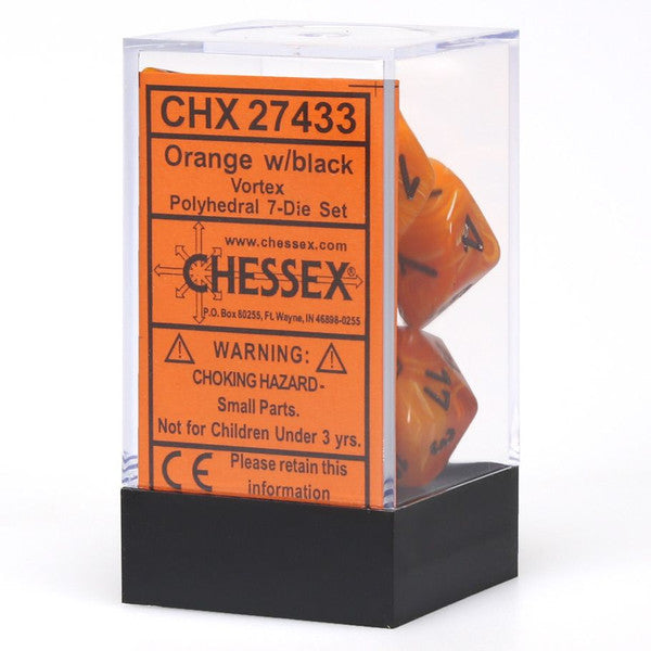 Chessex Manufacturing Black 7-Set Cube Vortex Orange Dice