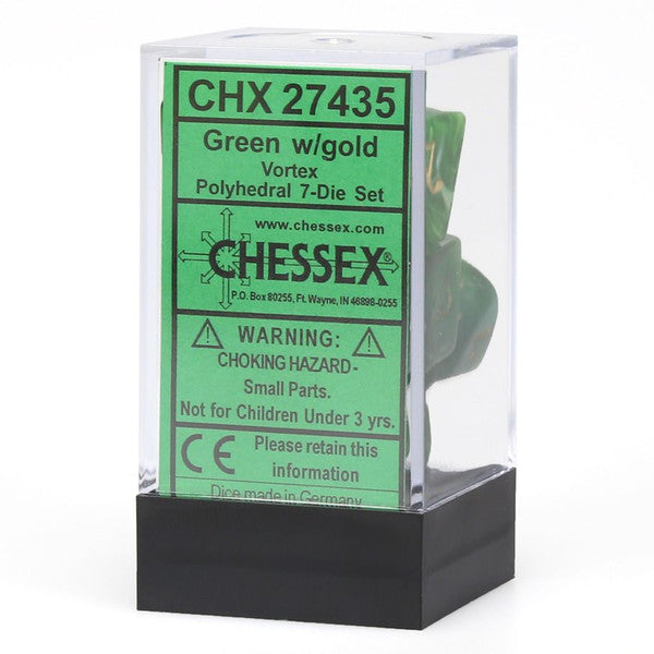 Chessex Manufacturing Gold Set 7-Set Cube Vortex Green Dice