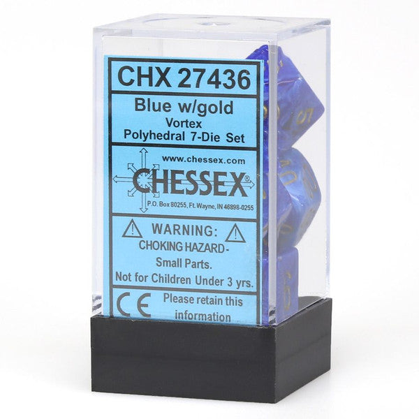 Chessex Manufacturing Gold Set 7-Set Cube Vortex Blue Dice
