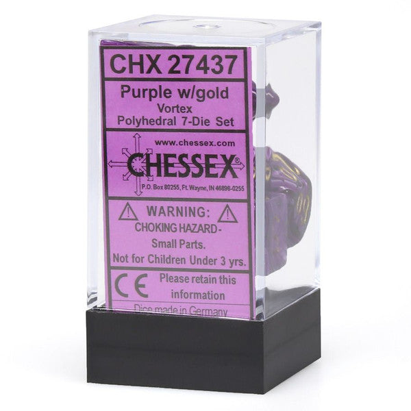 Chessex Manufacturing Gold Set Multicolor Large 7-Set Cube Vortex Purple Dice