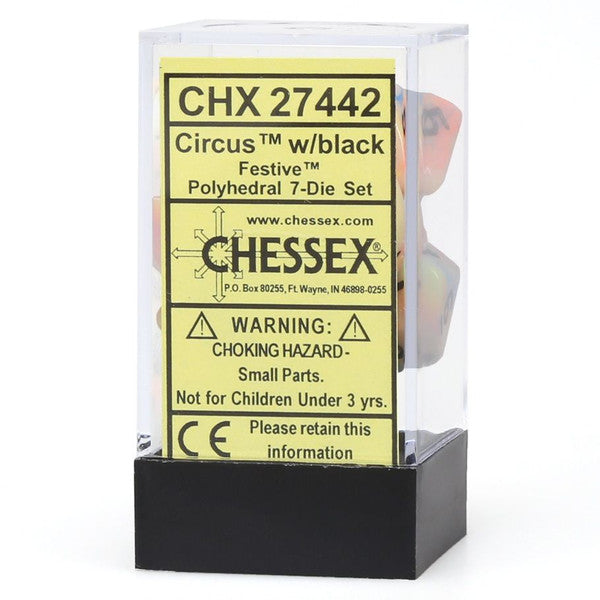 Chessex Manufacturing D10 7-Set Cube Festive Circus Black Dice Main image