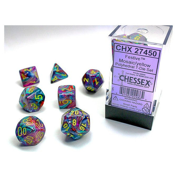 Chessex Manufacturing Yellow 7-Set Cube Festive Mosaic Dice