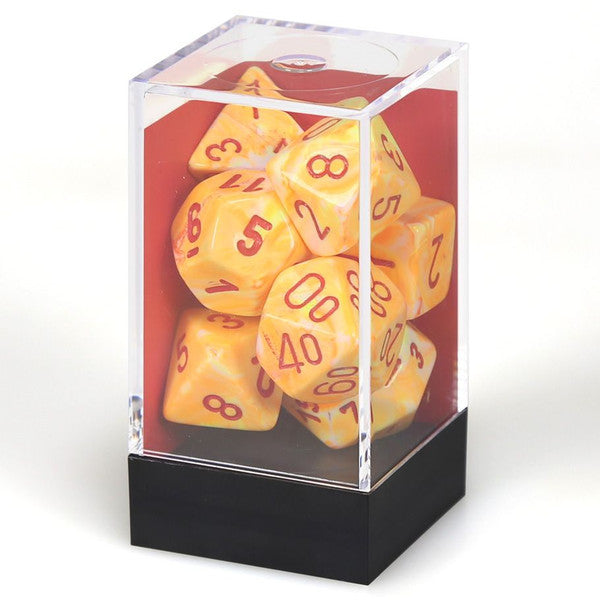 Chessex Manufacturing Red 7-Set Cube Festive Sunburst Polyhedral Dice