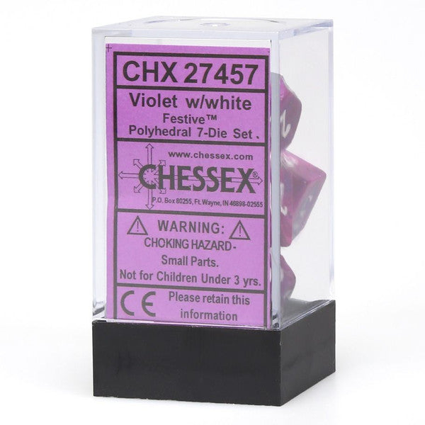 Chessex Manufacturing 7-Set Cube Festive Violet Dice White Numbers Main image