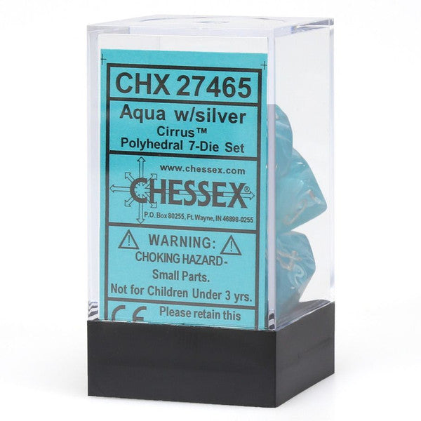 Chessex Manufacturing 7-Set Cube Cirrus Aqua Dice Silver Numbers