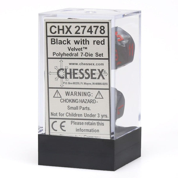 Chessex Manufacturing 7-Set Cube Velvet Black Dice Red Numbers