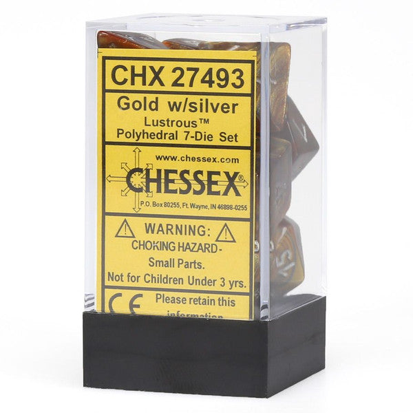 Chessex Manufacturing 7-Set Cube Lustrous Gold Dice Silver Numbers