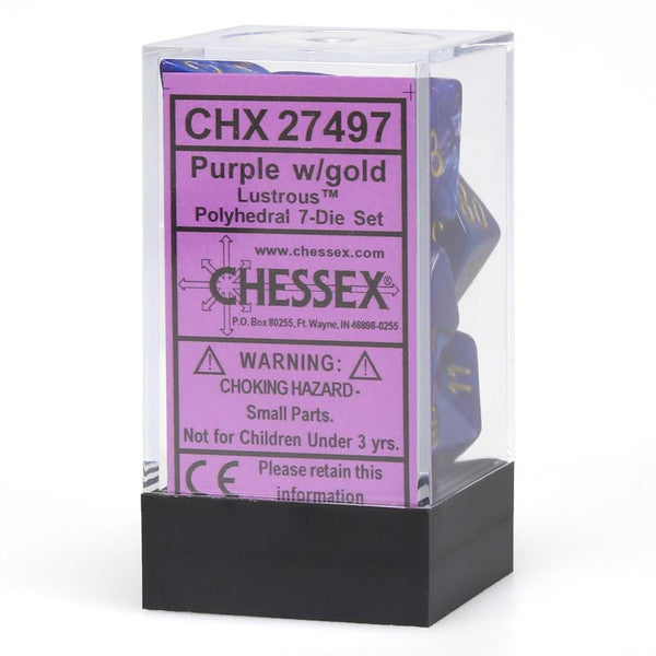 Chessex Manufacturing 7-Set Cube Lustrous Purple Dice Gold Numbers