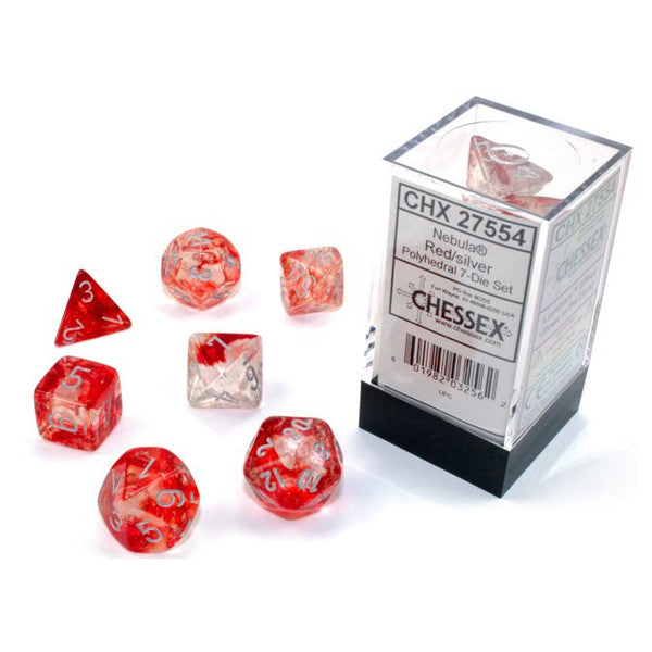 Chessex Manufacturing 7-Set Cube Luminary Nebula Red Silver Polyhedral Dice