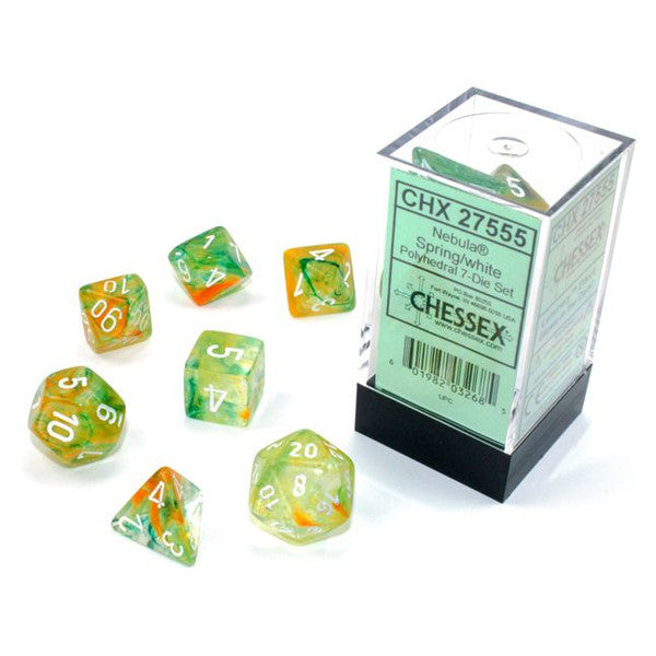 Chessex Manufacturing 7-Set Cube Luminary Nebula Spring White Polyhedral Dice