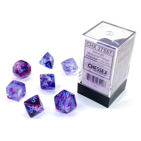 Chessex Manufacturing 7-Set Cube Luminary Nebula Nocturnal Blue Polyhedral