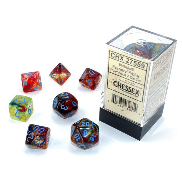 Chessex Manufacturing 7-Set Cube Luminary Nebula Primary Turquoise Blue Dice