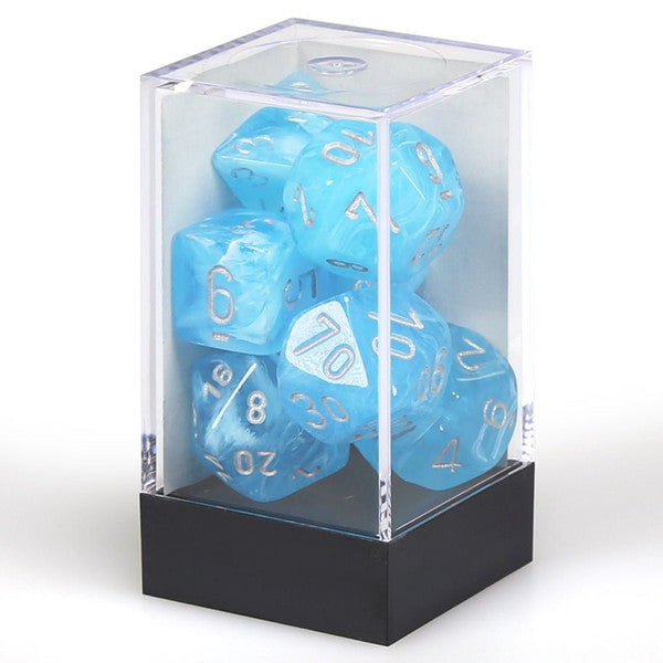 Chessex Manufacturing 7-Set Cube Luminary Sky Silver Polyhedral Dice Set Main image