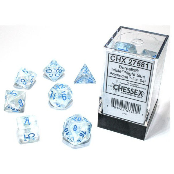 Chessex Manufacturing 7-Set Cube Borealis Luminary Icicle Light Blue Dice