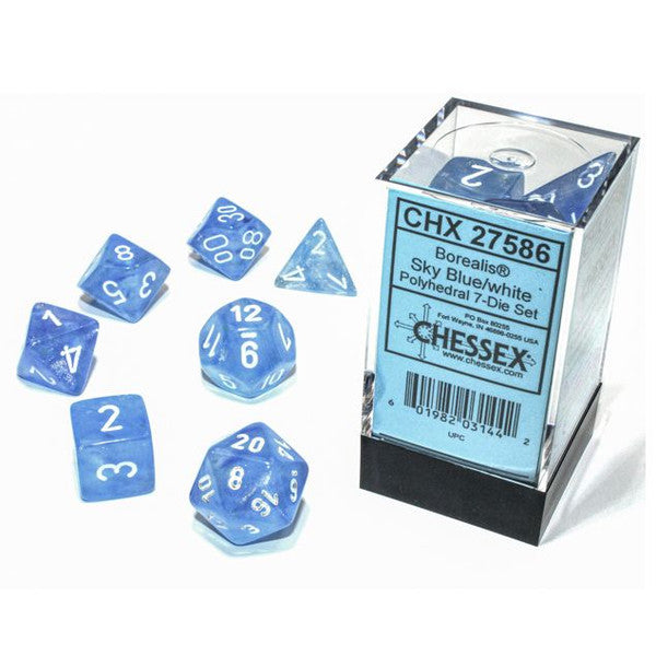 Chessex Manufacturing 7-Set Cube Borealis Luminary Sky Blue White Dice Main image