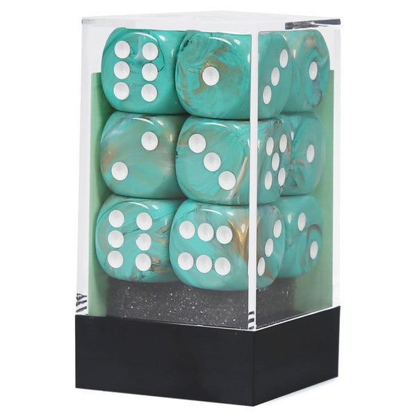 Chessex Manufacturing D6 Cube Marble Oxi-Copper White Dice Set 12 Pieces
