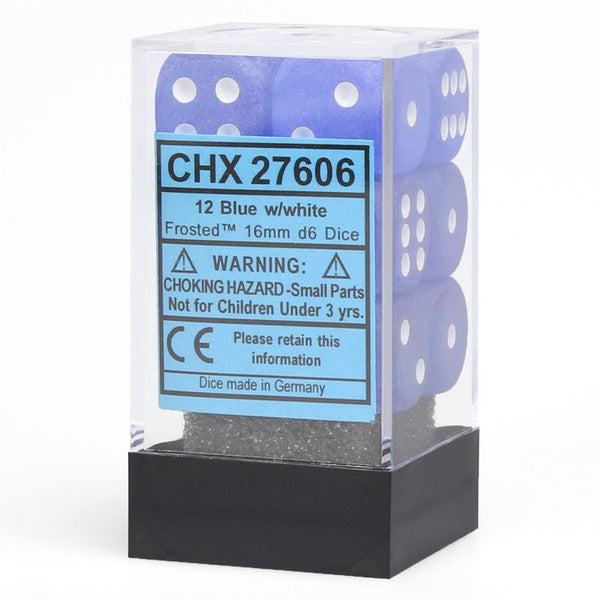 Chessex Manufacturing Dice Frosted Blue White 16mm D6 Cube 12