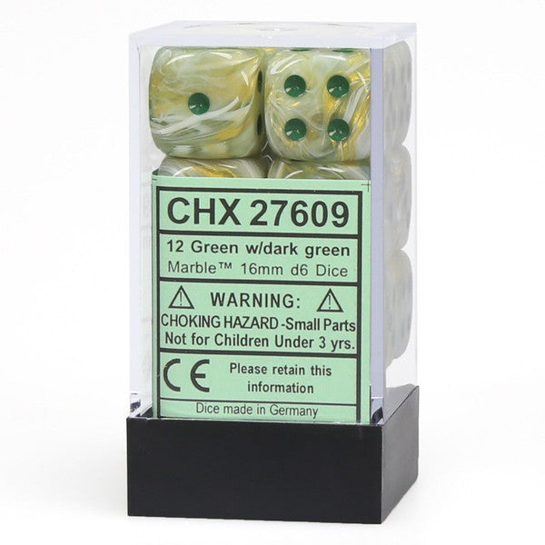 Chessex Manufacturing Chx27609 Marble Green Dark 16mm D6 Cube 12 Main image