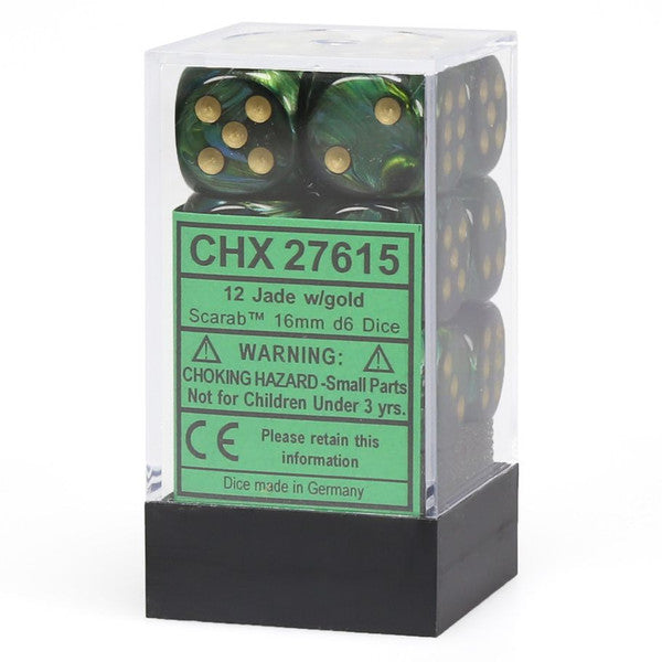 Chessex Manufacturing Gold Dice Block Pipped Scarab Jade 16mm D6 Cube 12 Main image