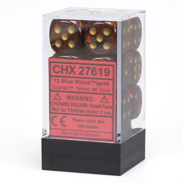 Chessex Manufacturing Chx27619 Scarab Blue Blood Gold 16mm D6 Cube 12 Main image