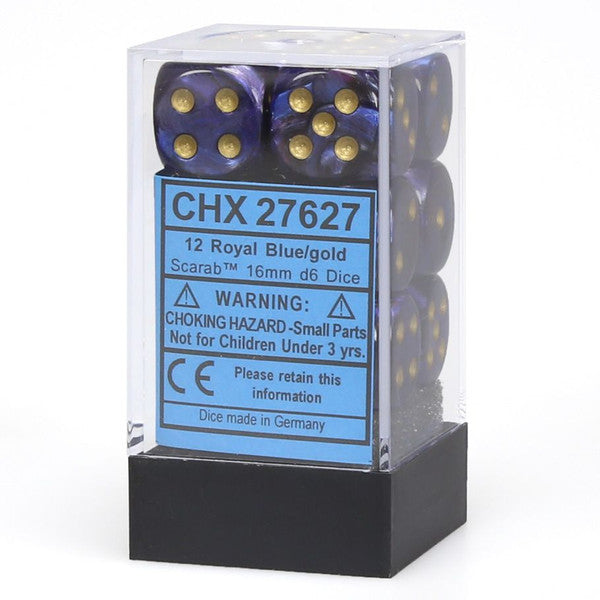 Chessex Manufacturing Various Scarab Royal Blue Gold 16mm D6 Cube 12