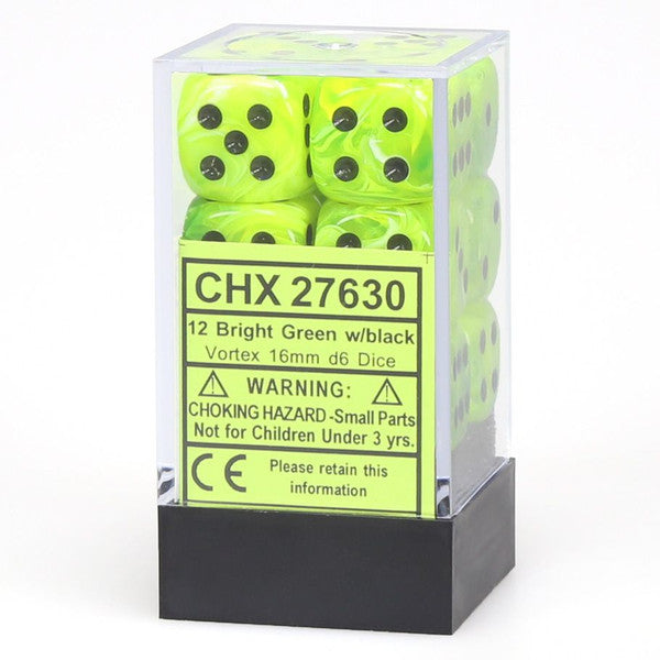 Chessex Manufacturing Includes Vortex Bright Green Black 16mm D6 Cube 12