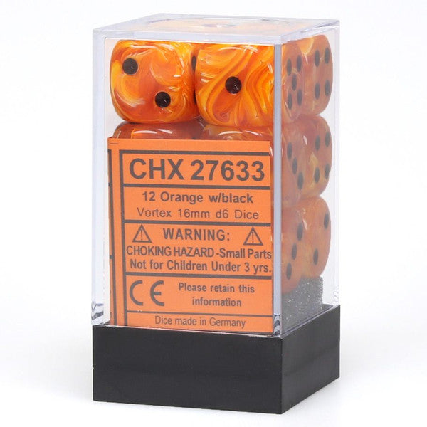 Chessex Manufacturing Various Vortex Orange Black 16mm D6 Cube 12 Main image