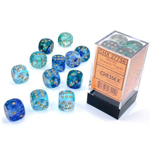 Chessex Manufacturing Luminary Dice Block Blue 16mm Nebula Oceanic Gold