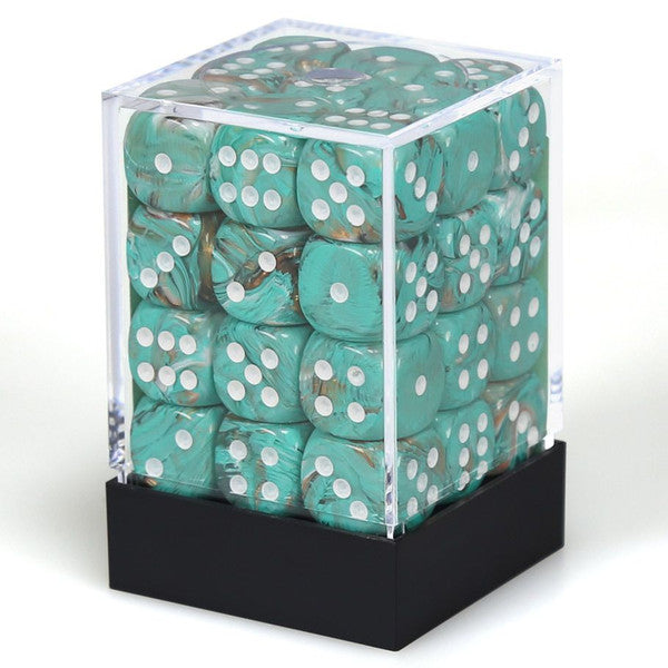 Chessex Manufacturing D6 Cube 12mm Marble Oxi-Copper White Dice Block