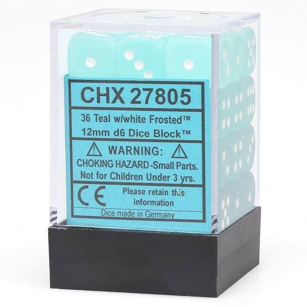 Chessex Manufacturing D6 Cube 12mm Frosted Teal White Dice Set 36