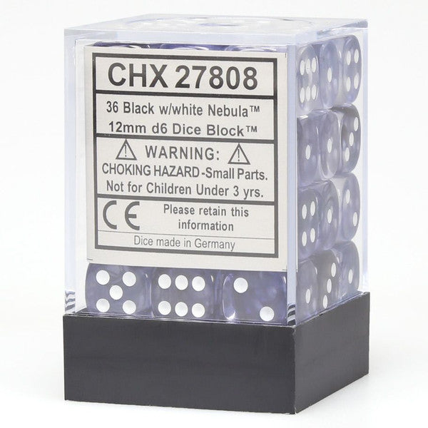 Chessex Manufacturing D6 Cube 12mm Nebula Black White Dice Set