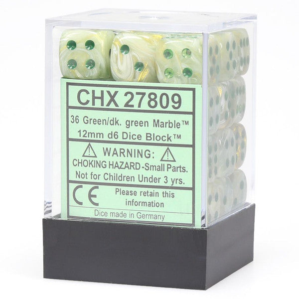 Chessex Manufacturing D6 Cube 12mm Marble Green Dark Dice Set