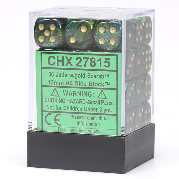 Chessex Manufacturing D6 Cube 12mm Scarab Jade Gold Dice Set