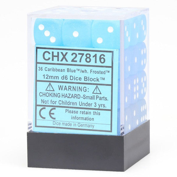 Chessex Manufacturing D6 Cube 12mm Frosted Caribbean Blue White Dice Set