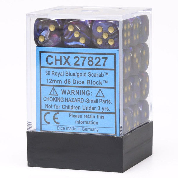 Chessex Manufacturing D6 Cube 12mm Scarab Royal Blue Gold Dice Set