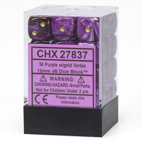 Chessex Manufacturing D6 Cube 12mm Vortex Purple Gold Dice Set