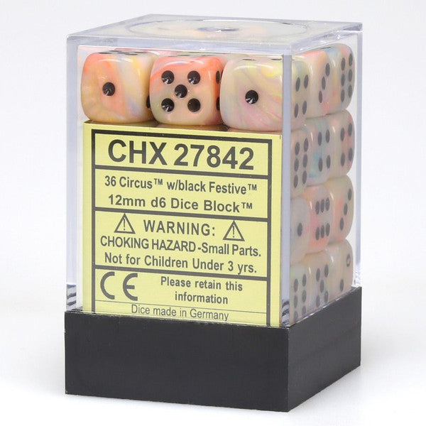 Chessex Manufacturing D6 Cube 12mm Festive Circus Black Dice Set Main image