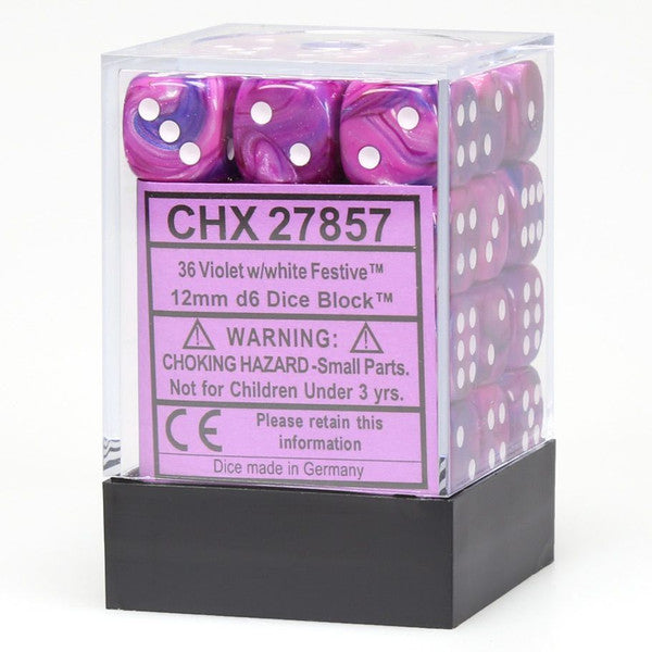 Chessex Manufacturing D6 Cube 12mm Festive Violet White Dice Set