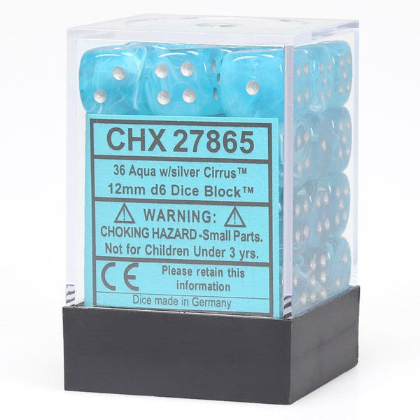 Chessex Manufacturing D6 Cube 12mm Cirrus Aqua Silver Dice Set Main image