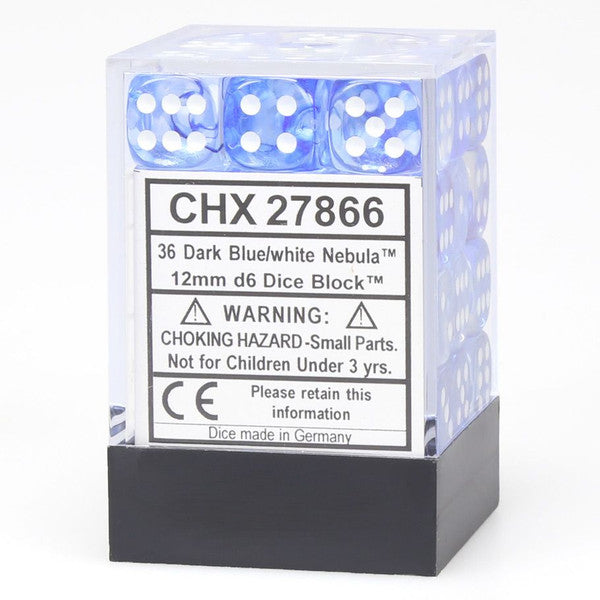 Chessex Manufacturing D6 Cube 12mm Nebula Dark Blue White Dice Set Main image