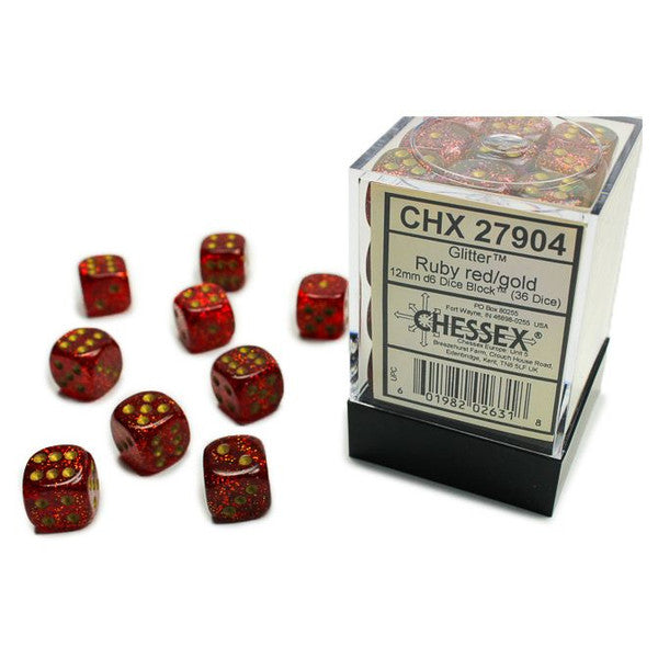 Chessex Manufacturing Chx27904 12mm Glitter Ruby Gold Dice Set Main image