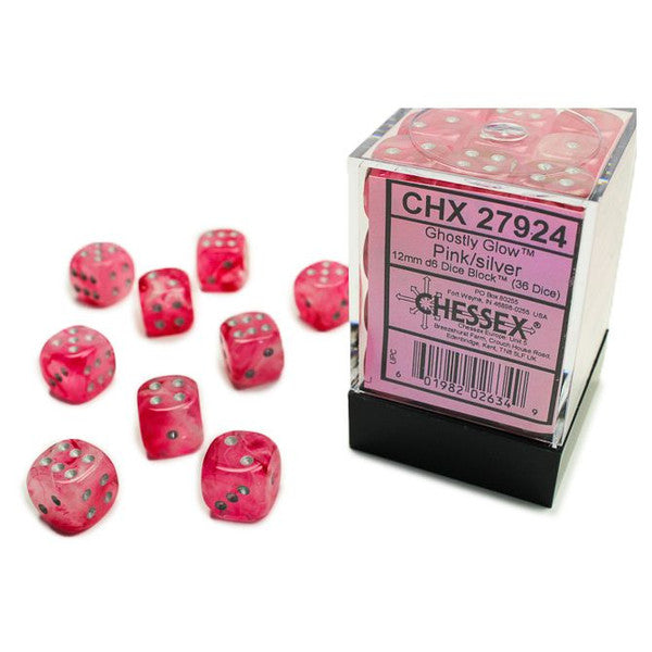 Chessex Manufacturing Chx27924 12mm Ghostly Glow Pink Silver Dice Set Main image