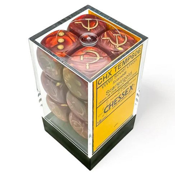 Chessex Manufacturing Opaque Scarlet Gold WWII D6 Dice Set 16mm